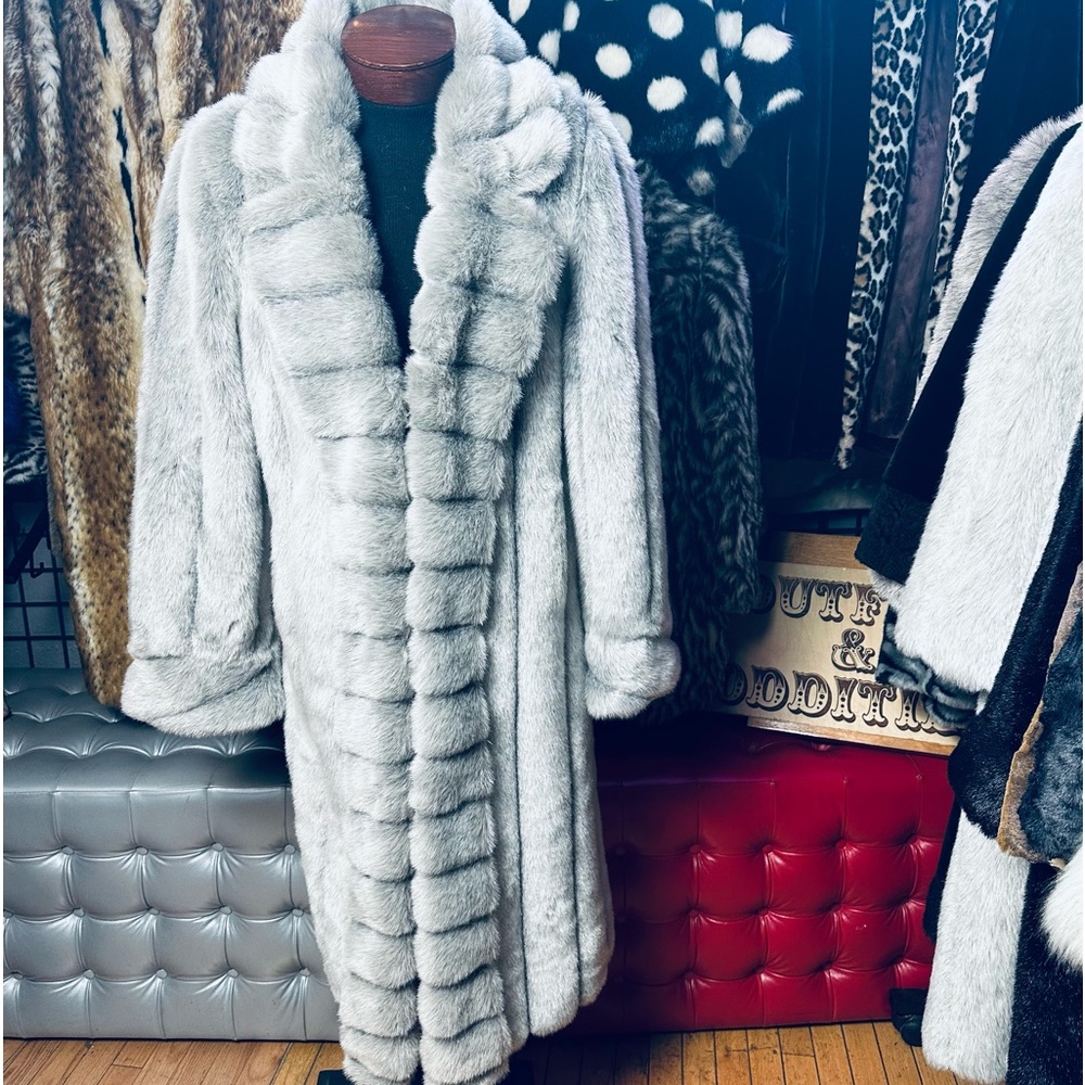 Terry Lewis Classic Luxuries Full Length Gray Faux Fur Coat